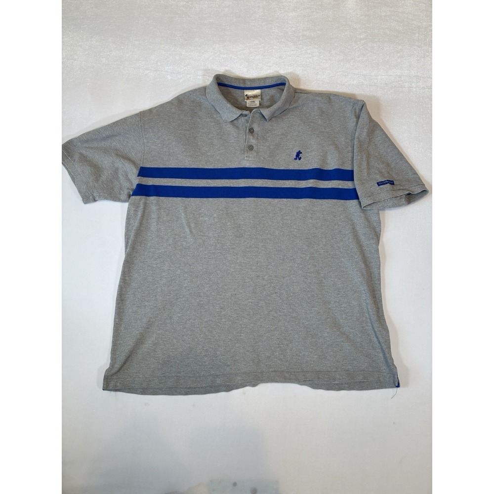 Walt Disney World Polo Shirt Mens XL Grey Blue Striped Mickey Mouse Cotton Pique
